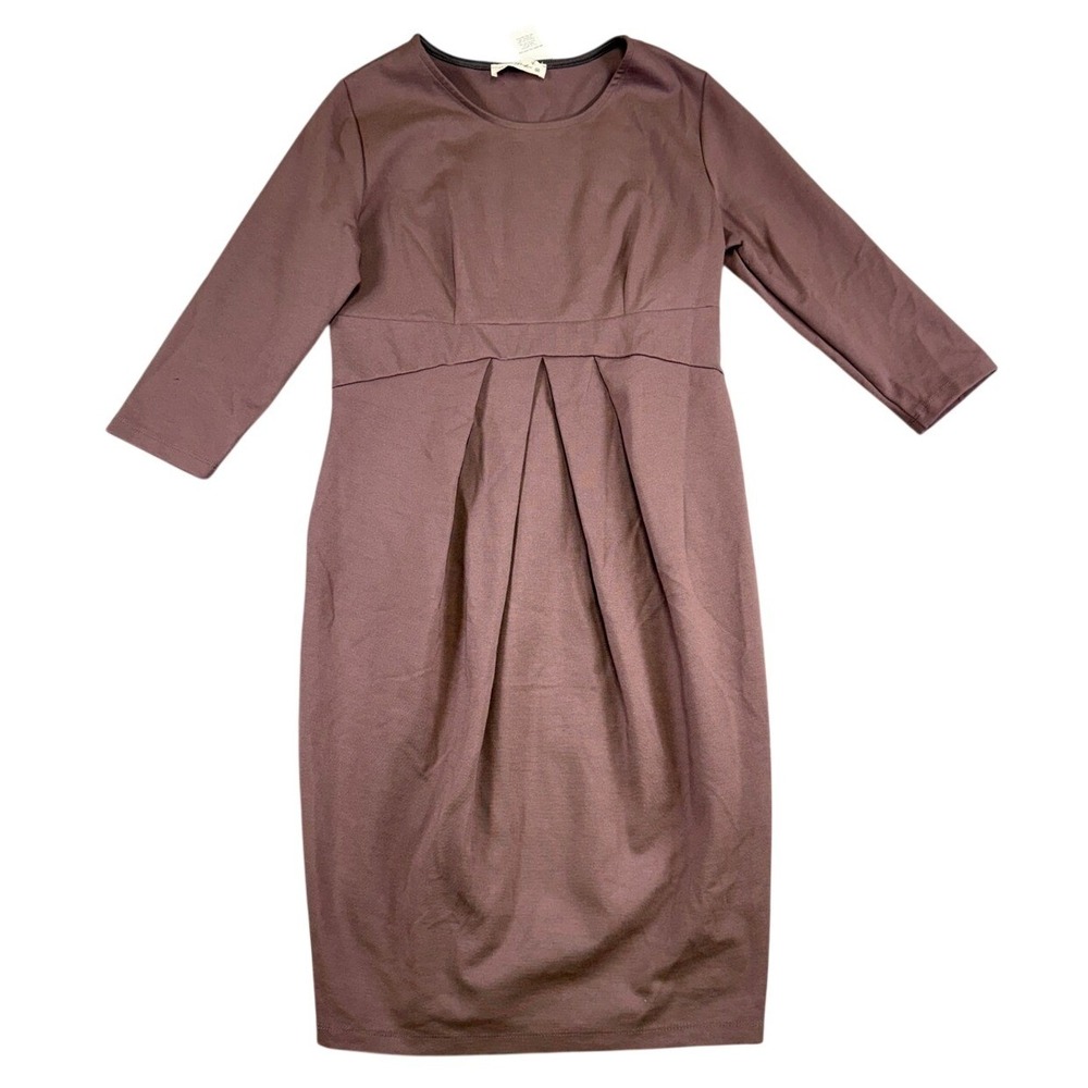 NWT Hello Miz Maternity Mauve Purple Pleated Empire Waist Sheath Dress M Flaw